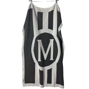 Butterscotch Blankees Gray White M Letter Knit Throw Blanket 50 x 35